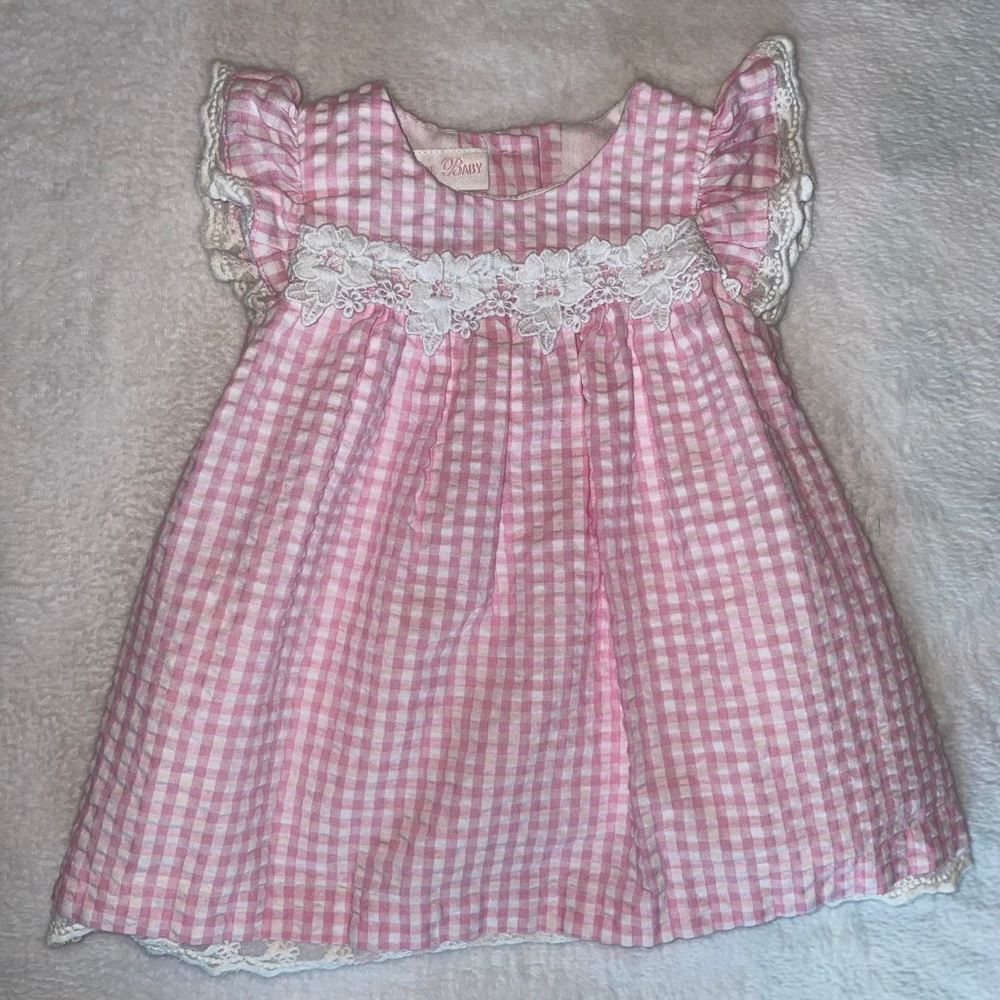 Bonnie Baby Short Sleeve Pink & Checkered Dress